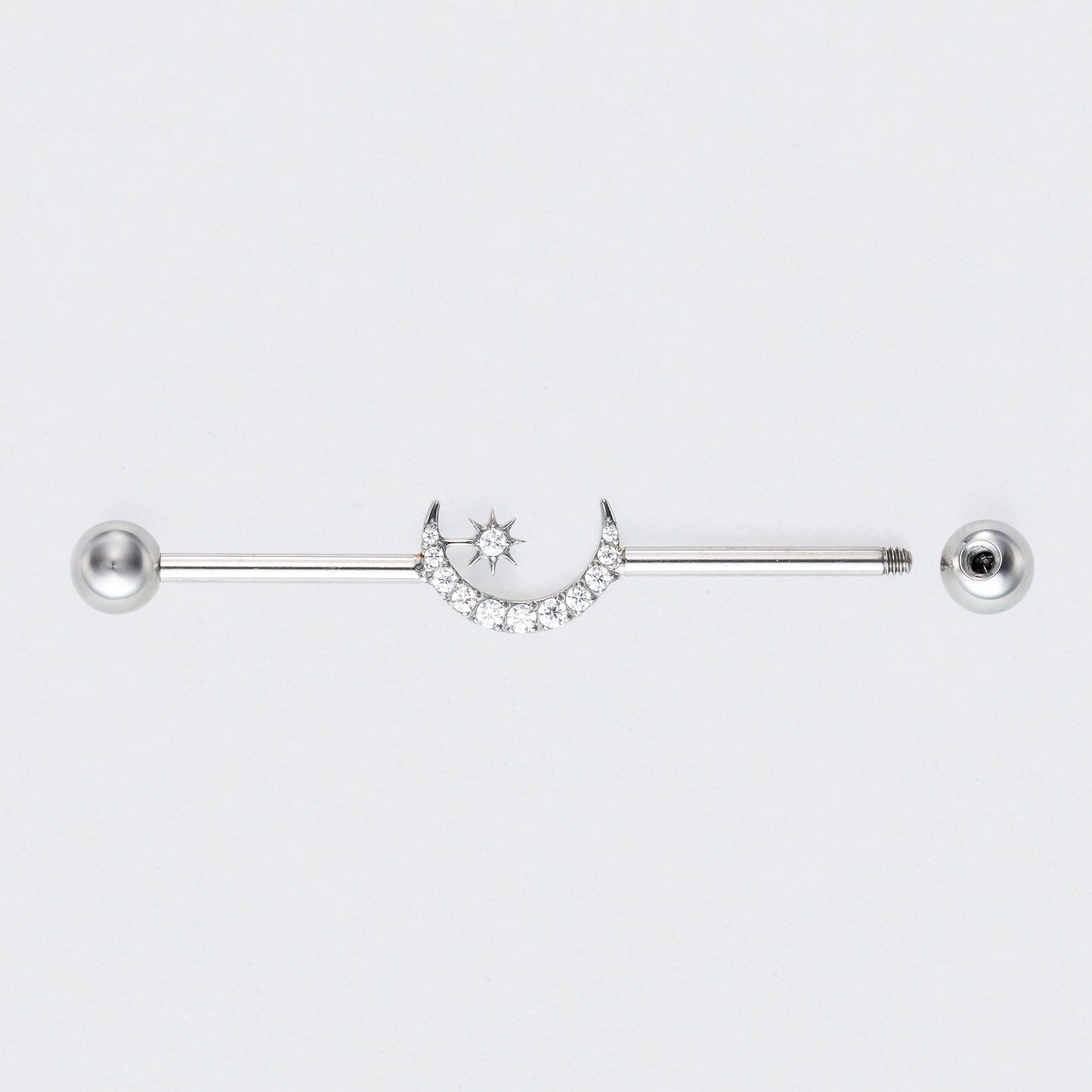Crescent CZ Paved Pole Industrial Barbell in Silver - Titanium