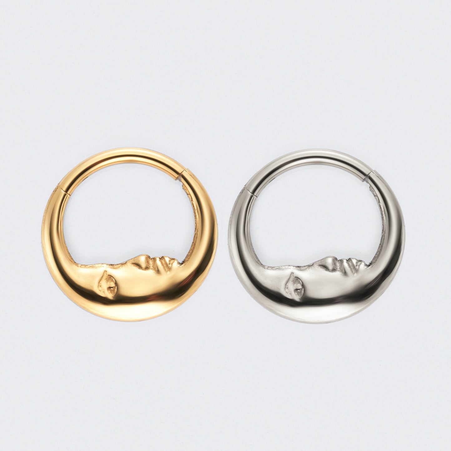 Crescent Moon Face High Polished Segment Ring in Silver - Titanium