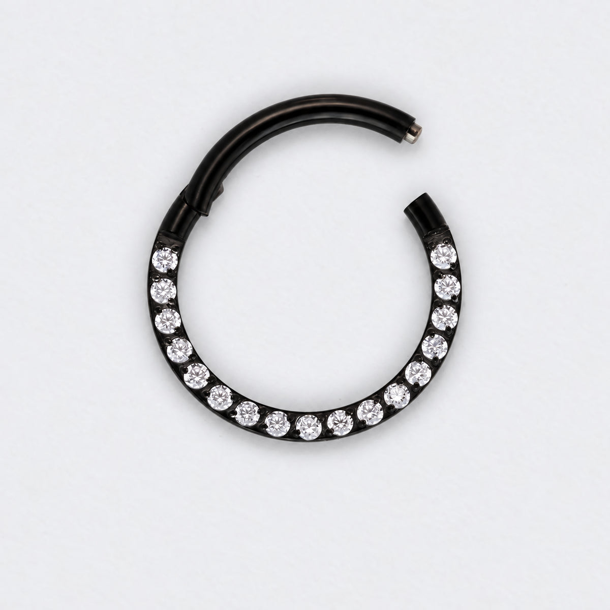 CZ Front Facing Segment Hinged Clicker Ring in Black - Titanium