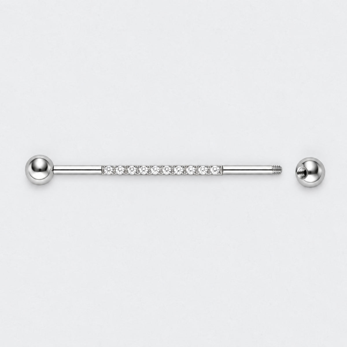 CZ Paved Pole Industrial Barbell in Silver - Titanium