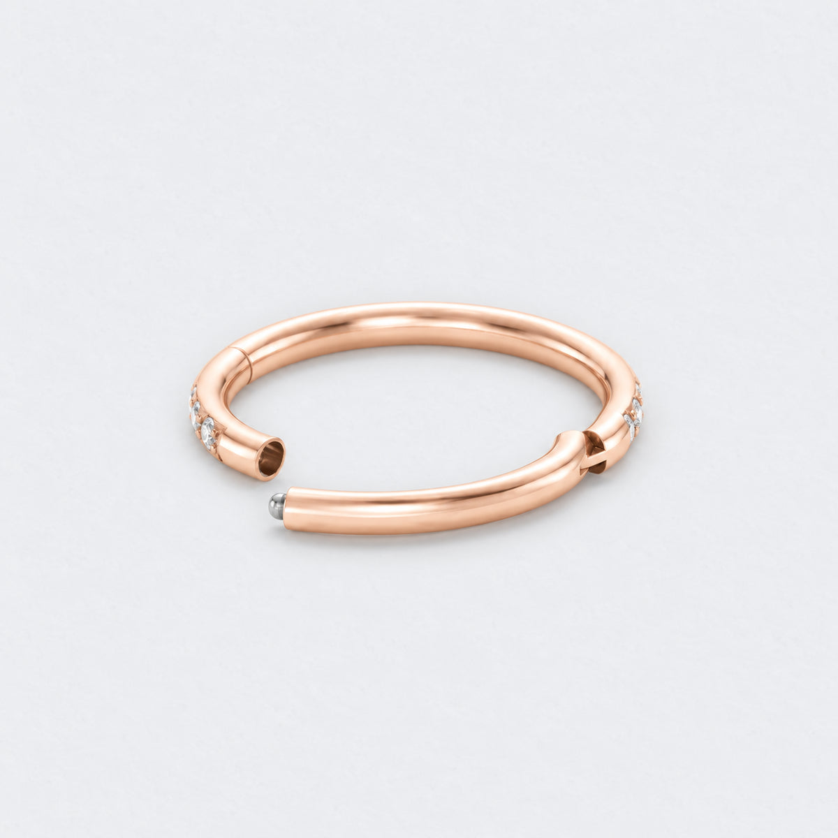 Clear CZ Side Paved Hinged Segment Hoop Ring in Rose Gold - Titanium