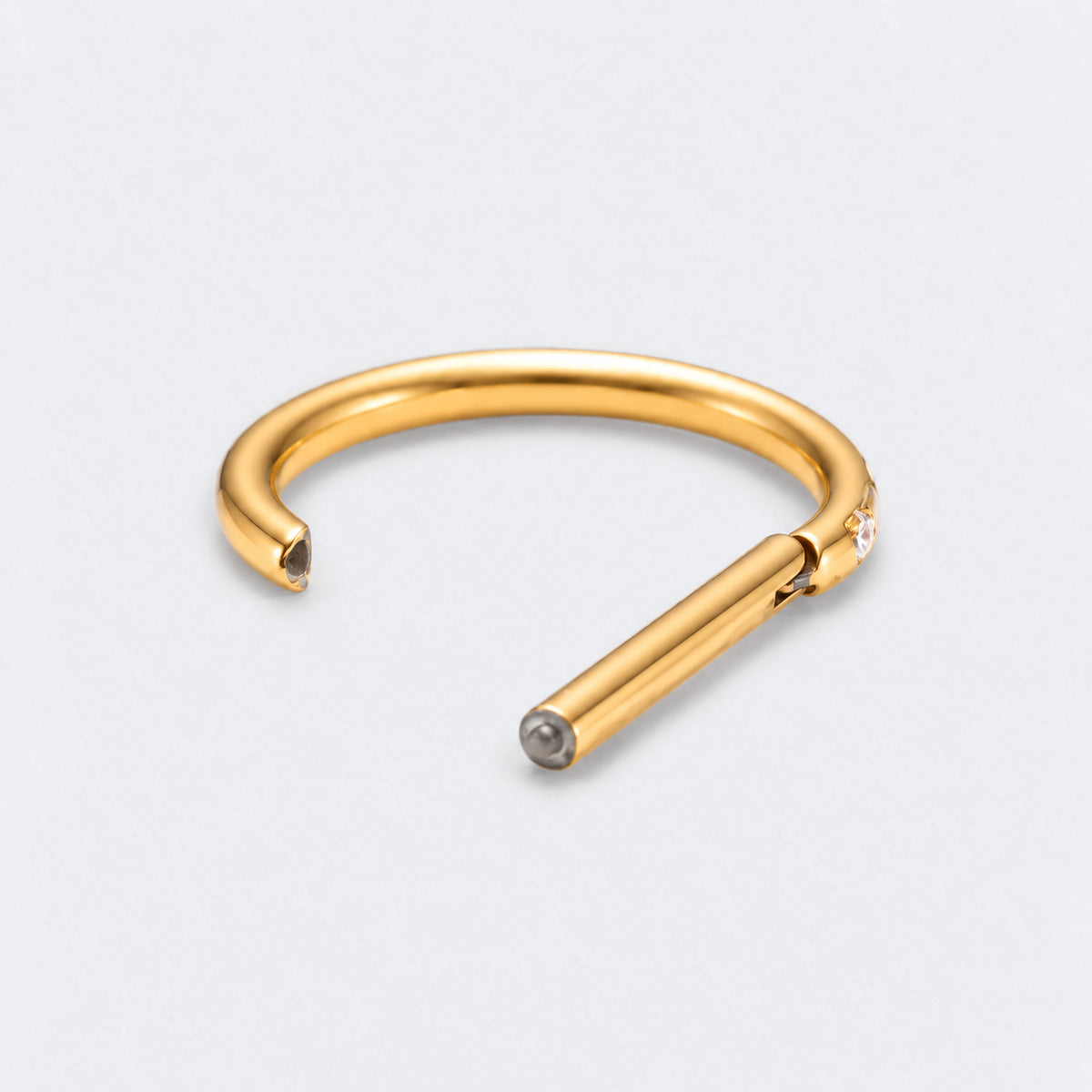 D Shape Half Side CZ Paved Hinged Segment Clicker Ring in Gold - Titanium