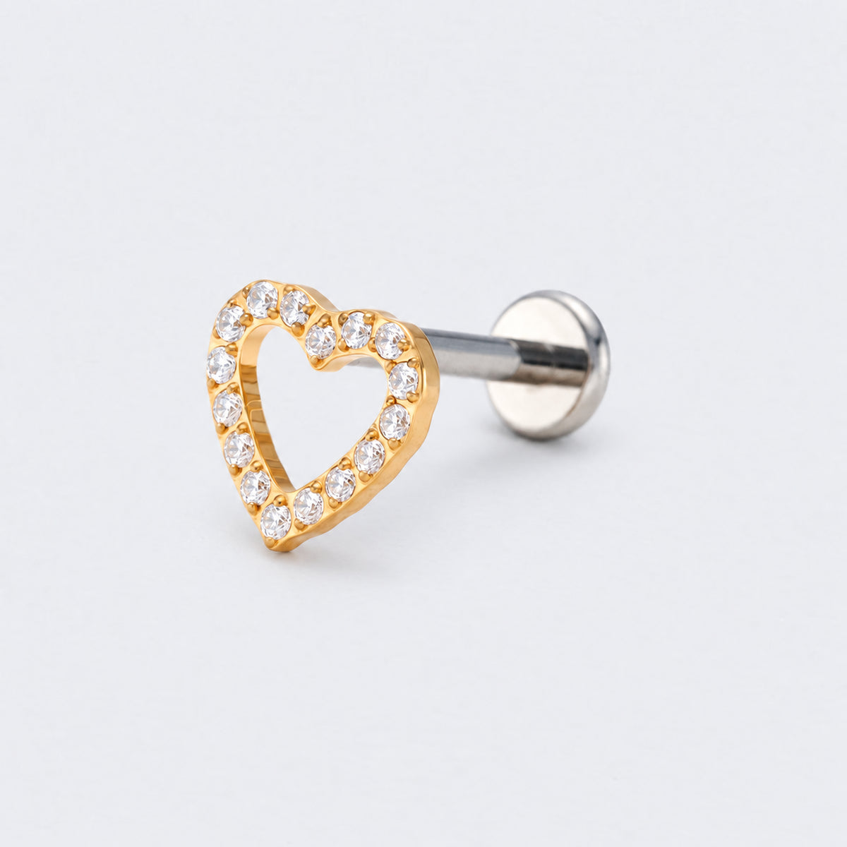 Heart CZ Front Facing Labret in Gold - Titanium