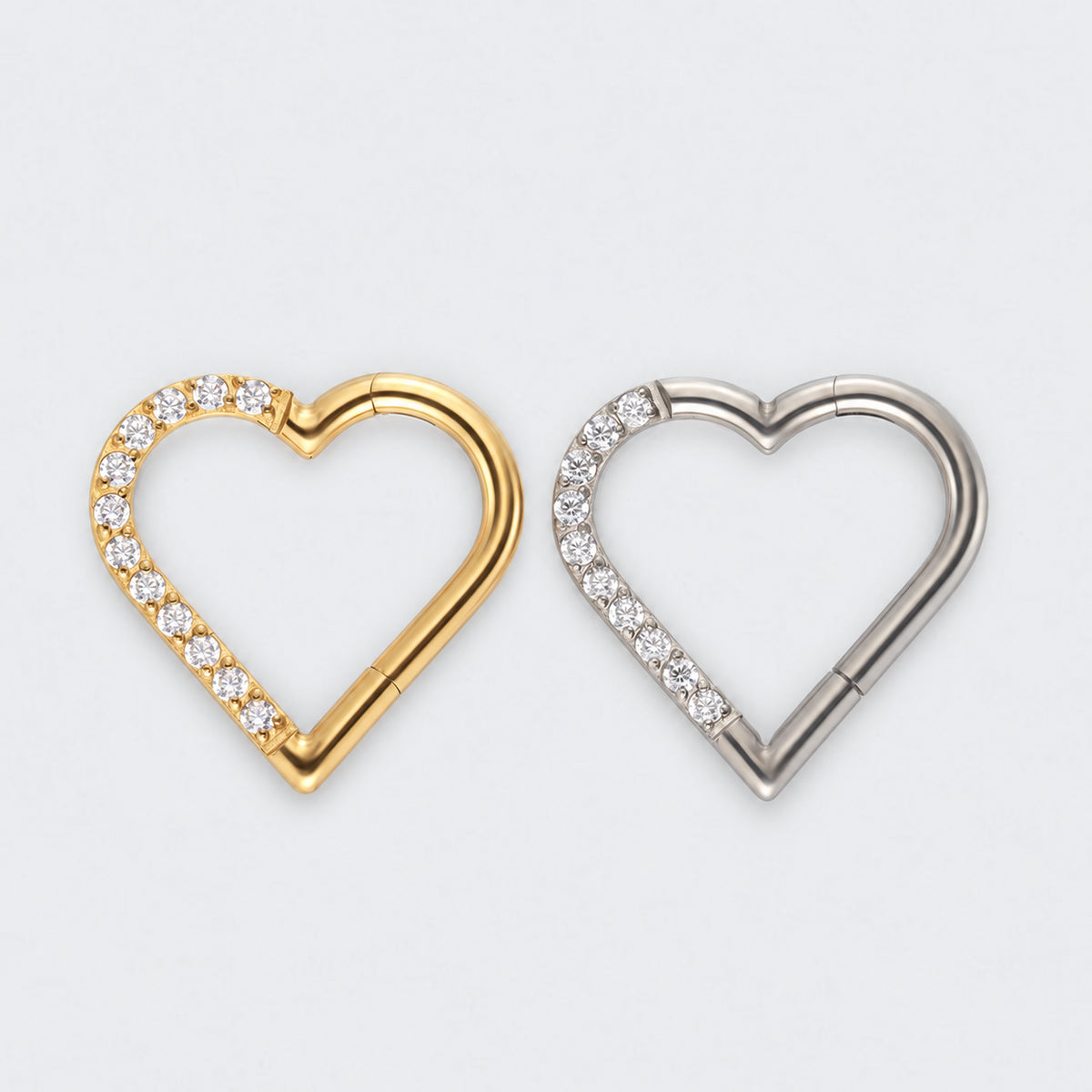 Heart Shaped with Left Facing CZ Segment Clicker Ring in Silver - Titanium