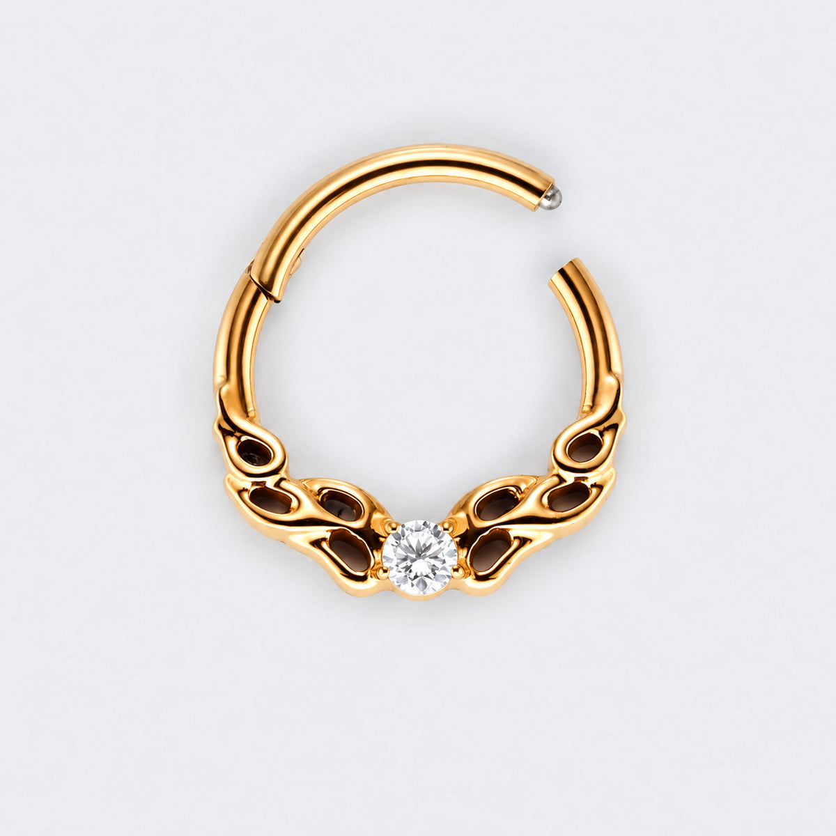 Hollow Pattern With CZ Centre Hinged Segment Hoop Earrings Clicker Ring in Gold - Titanium