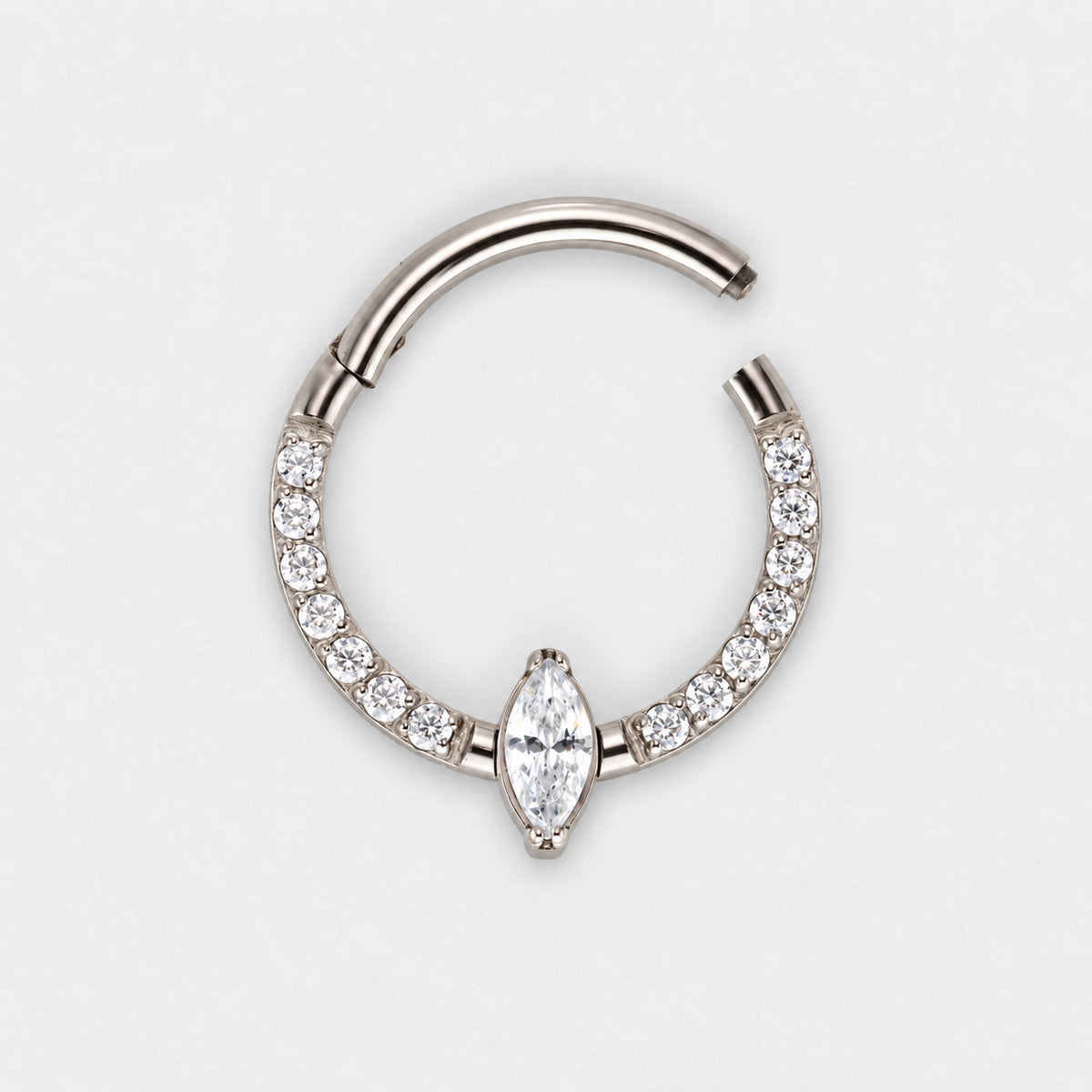 Marquise Stone Centre CZ Front Face Paved Hinged Segment Clicker Ring in Silver - Titanium