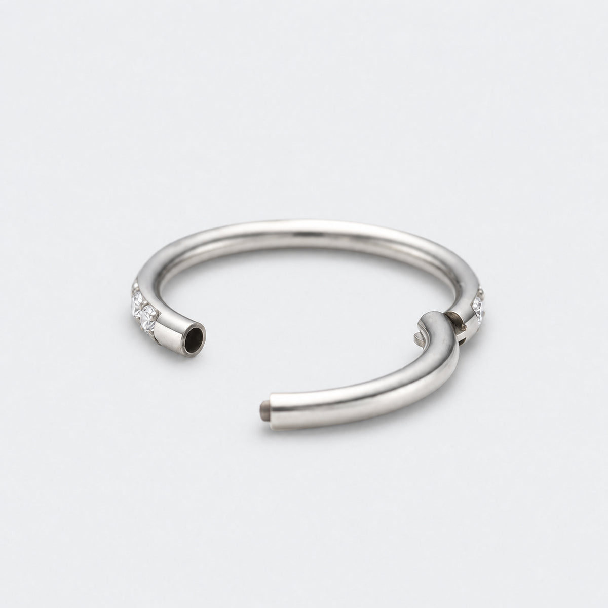 Side Facing CZ Hinged Segment Clicker Ring in Silver - Titanium