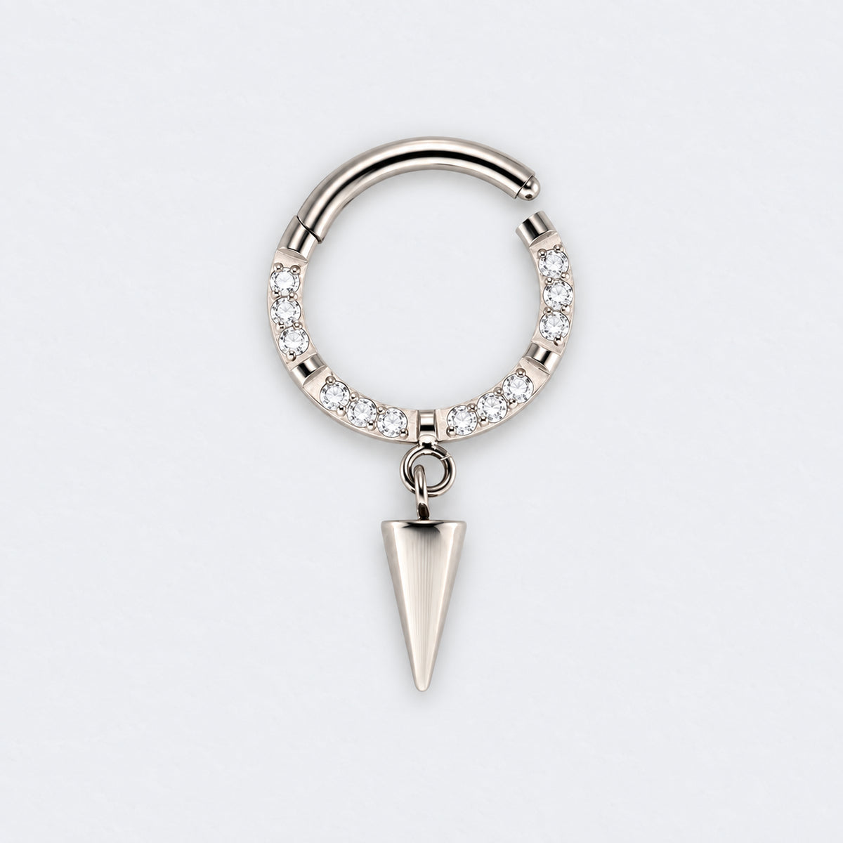 Spike Dangle CZ Front Facing Segment Hoop Ring in Silver - Titanium