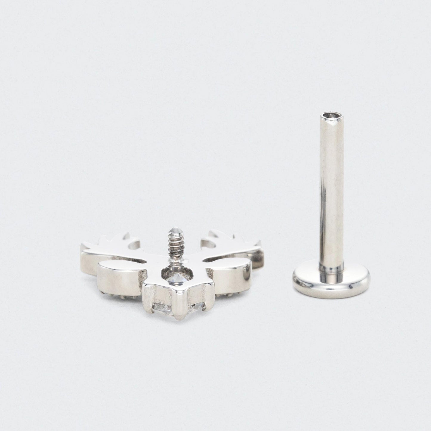 Christmas Rudolf Reindeer with CZ Centre Labret in Silver - Titanium