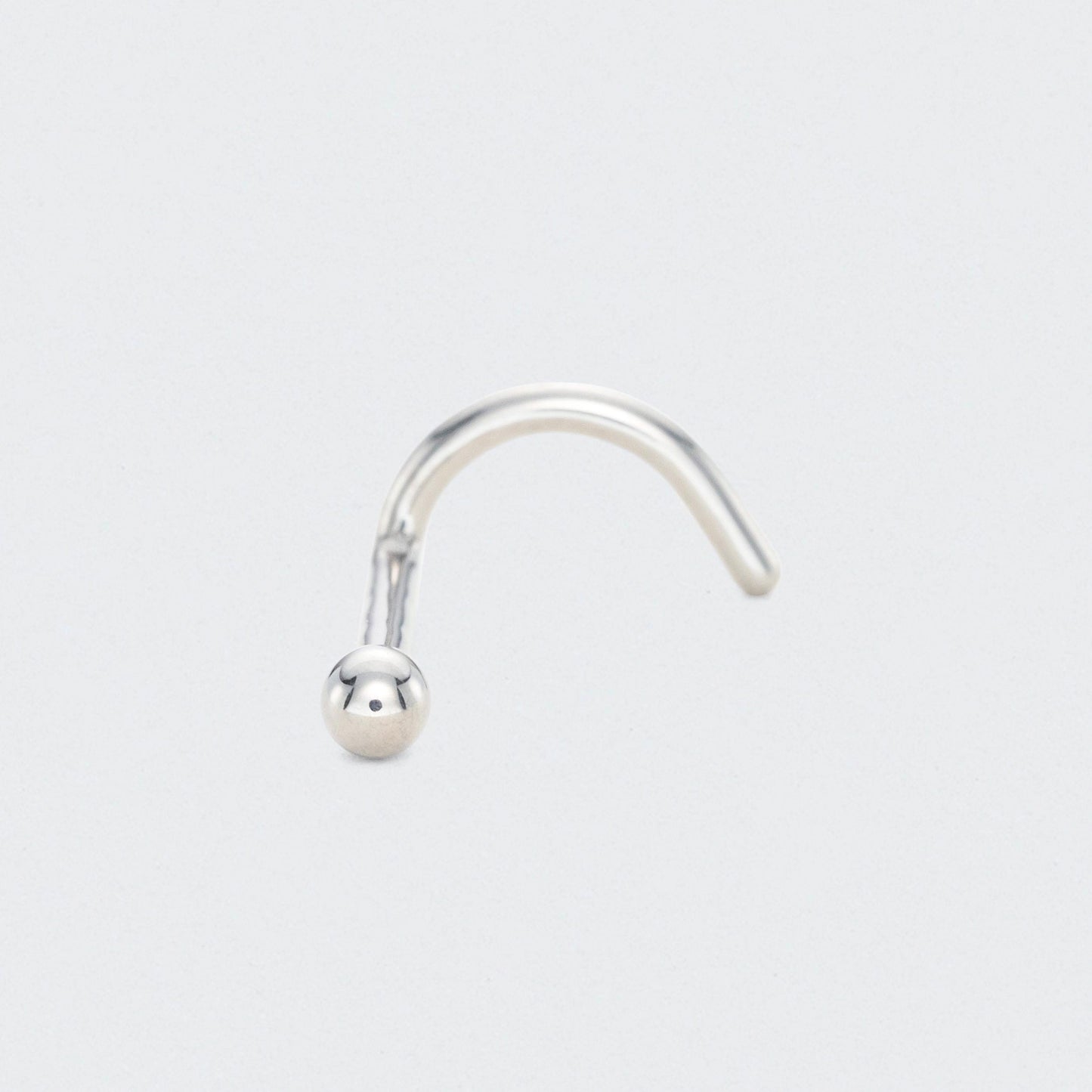 Curved Nose Screw Shape Ball Top Nose Stud in Silver - Titanium