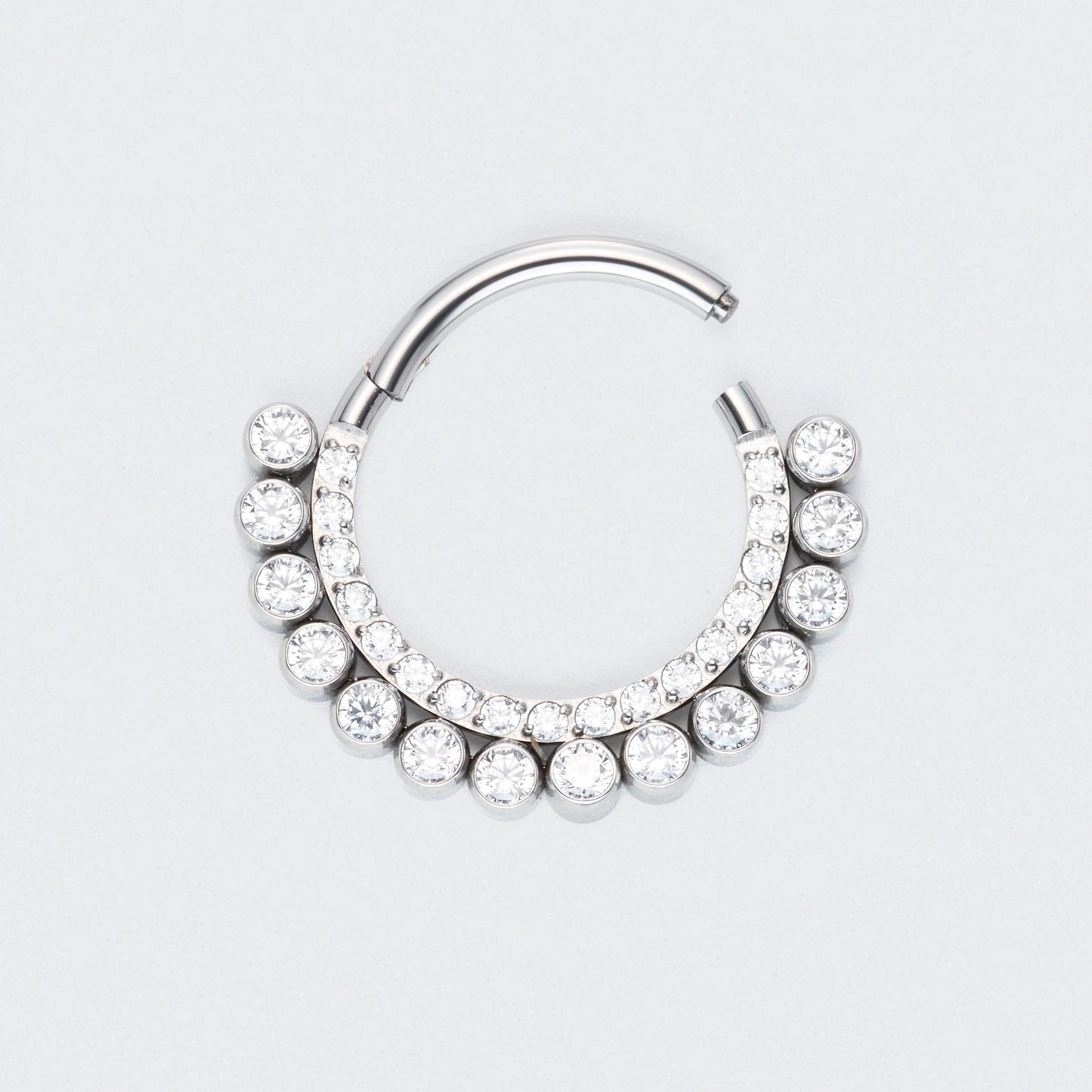 Double CZ Paved Front Face Hoop Segment in Silver - Titanium