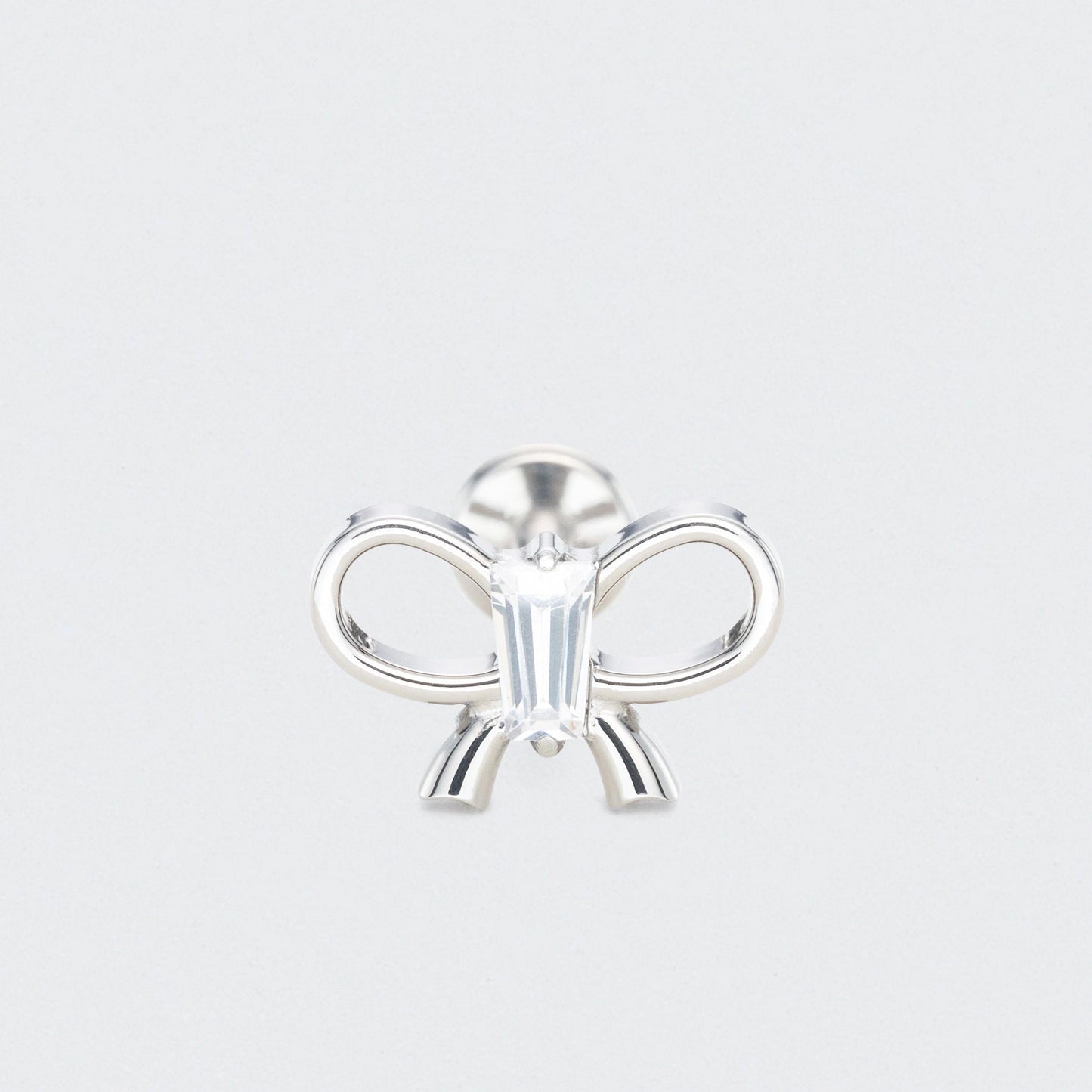 Bowknot With Rectangle CZ Centre Labret in Silver - Titanium