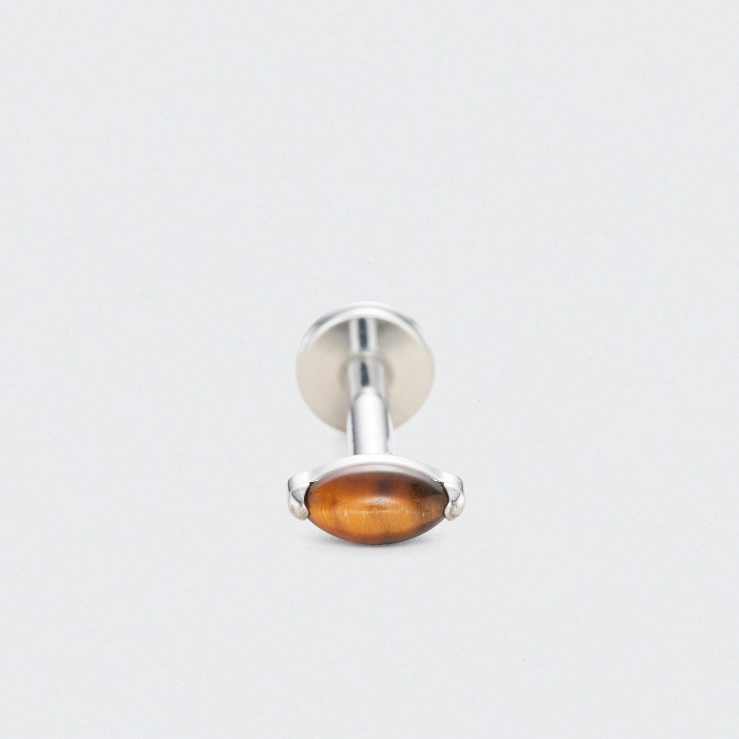 Single Marquise Tiger Eye Labret in Silver - Titanium