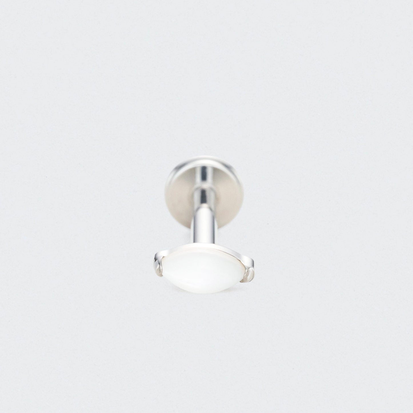 Single Marquise White Shell Labret in Silver - Titanium