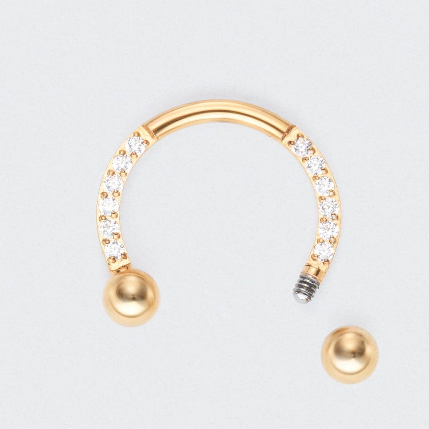 Circular Barbell with Balls CZ Front Facing Horseshoe in Gold - Titanium