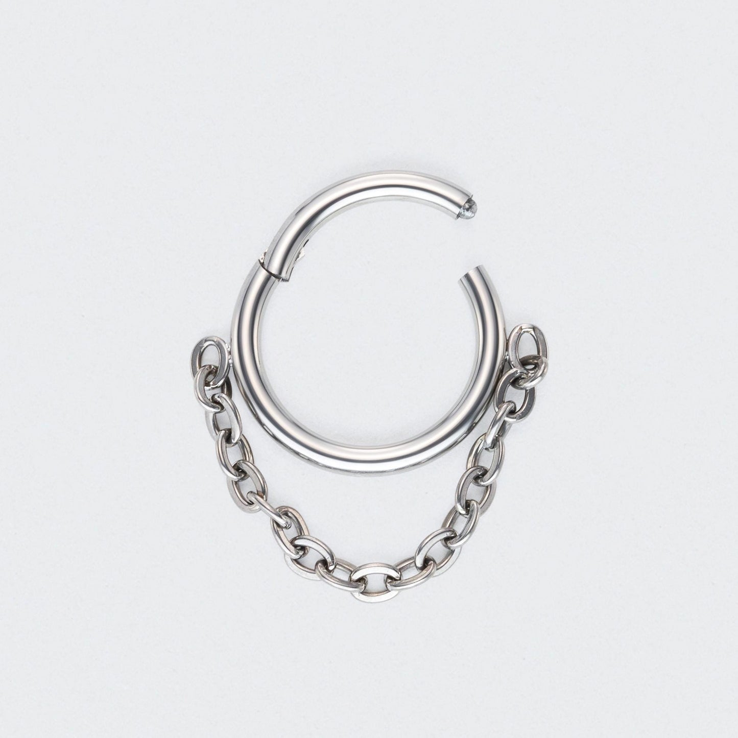 Chain Dangle Hinged Segment Hoop Ring in Silver - Titanium