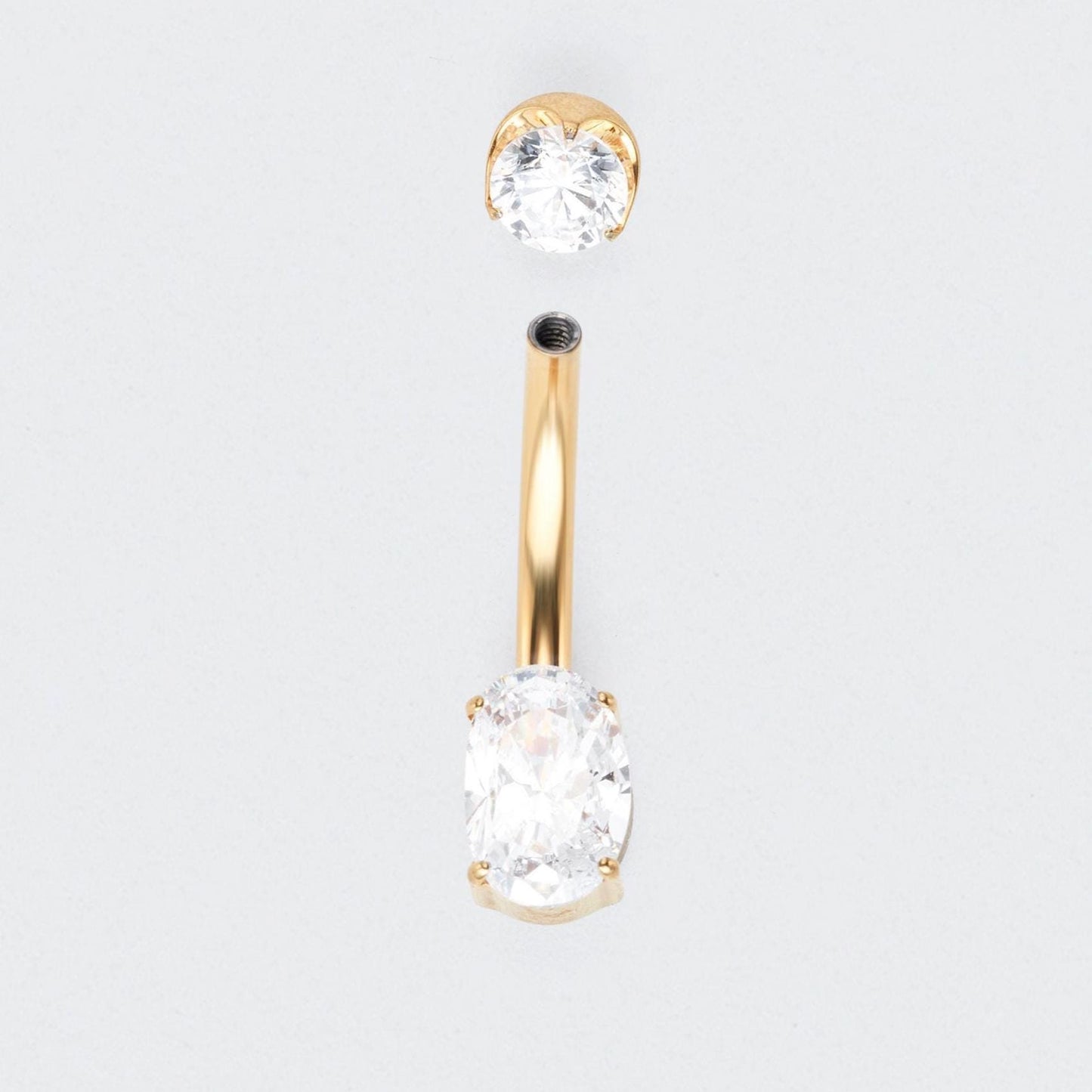 Oval Cut Prong Set CZ Belly Bar in Gold - Titanium