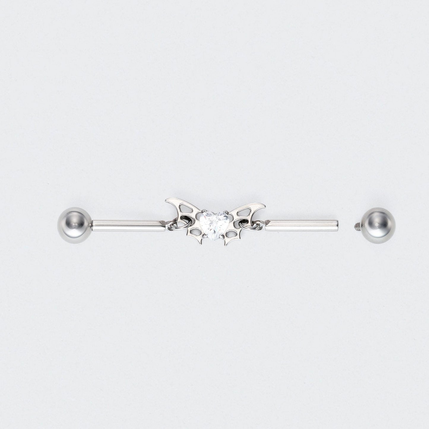 CZ Centre Butterfly Chain Industrial Barbell in Silver - Titanium