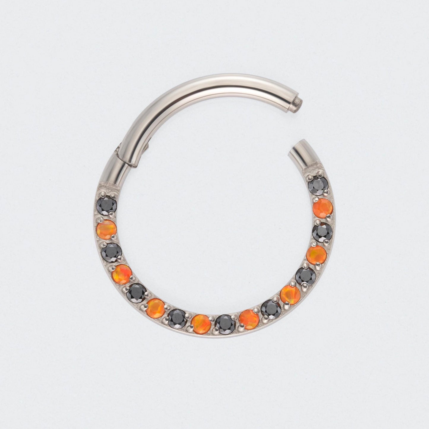 Black and Orange Front Facing Segment Clicker Ring in Silver - Titanium