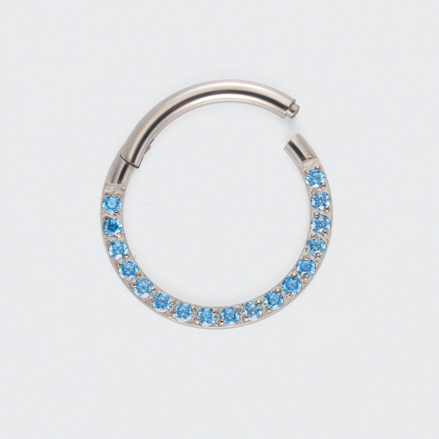 Aqua CZ Front Facing Segment Clicker Ring in Silver - Titanium