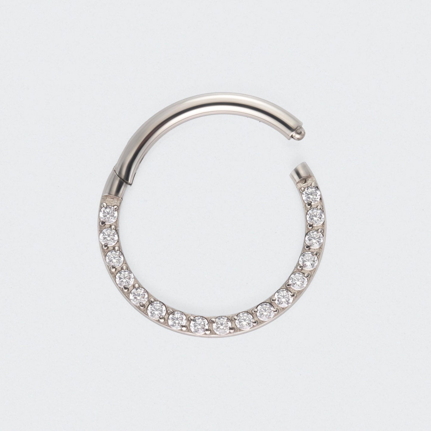 CZ Front Facing Segment Hinged Clicker Ring in Silver - Titanium