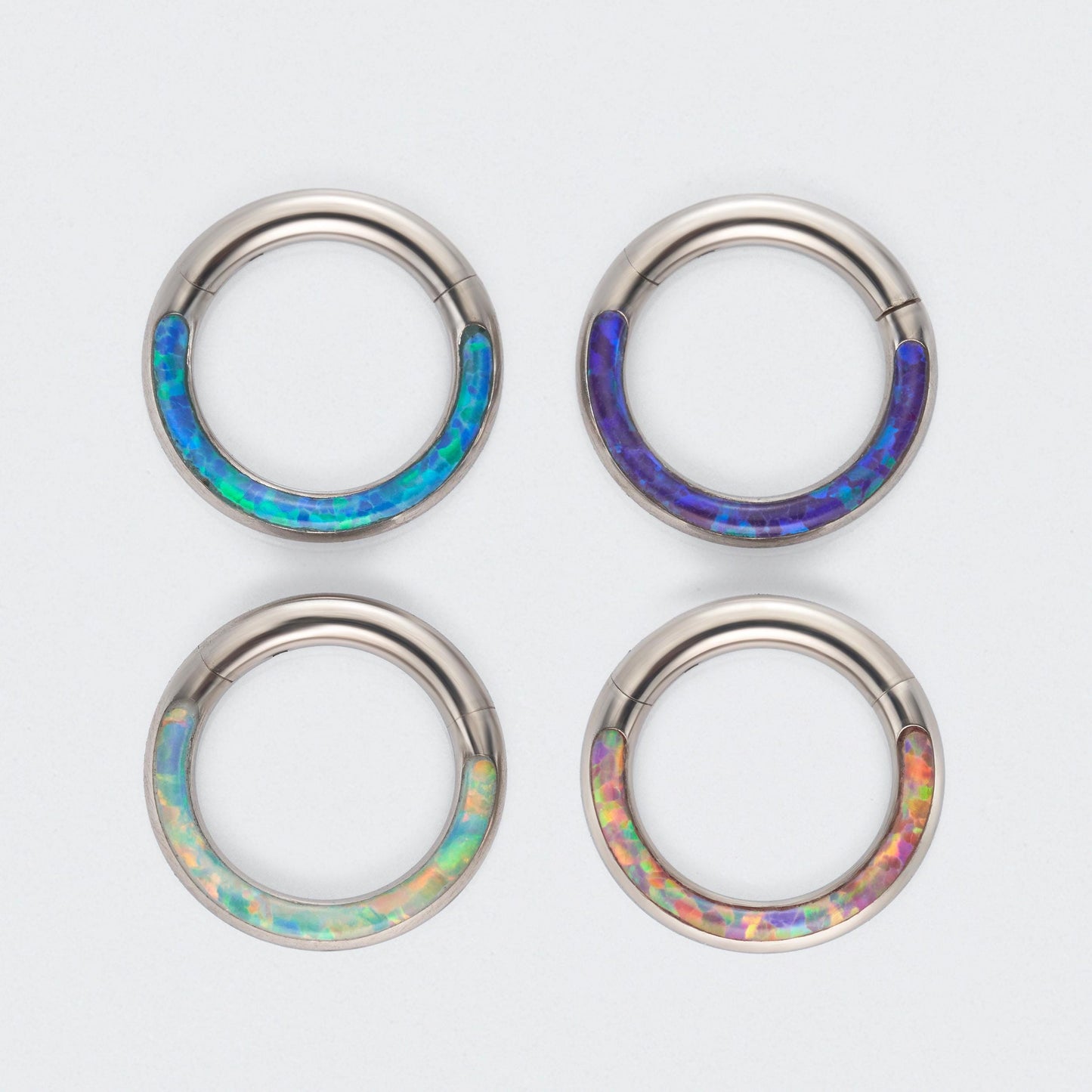 Pink Opal Front Facing Hinged Segment Clicker Ring in Silver - Titanium