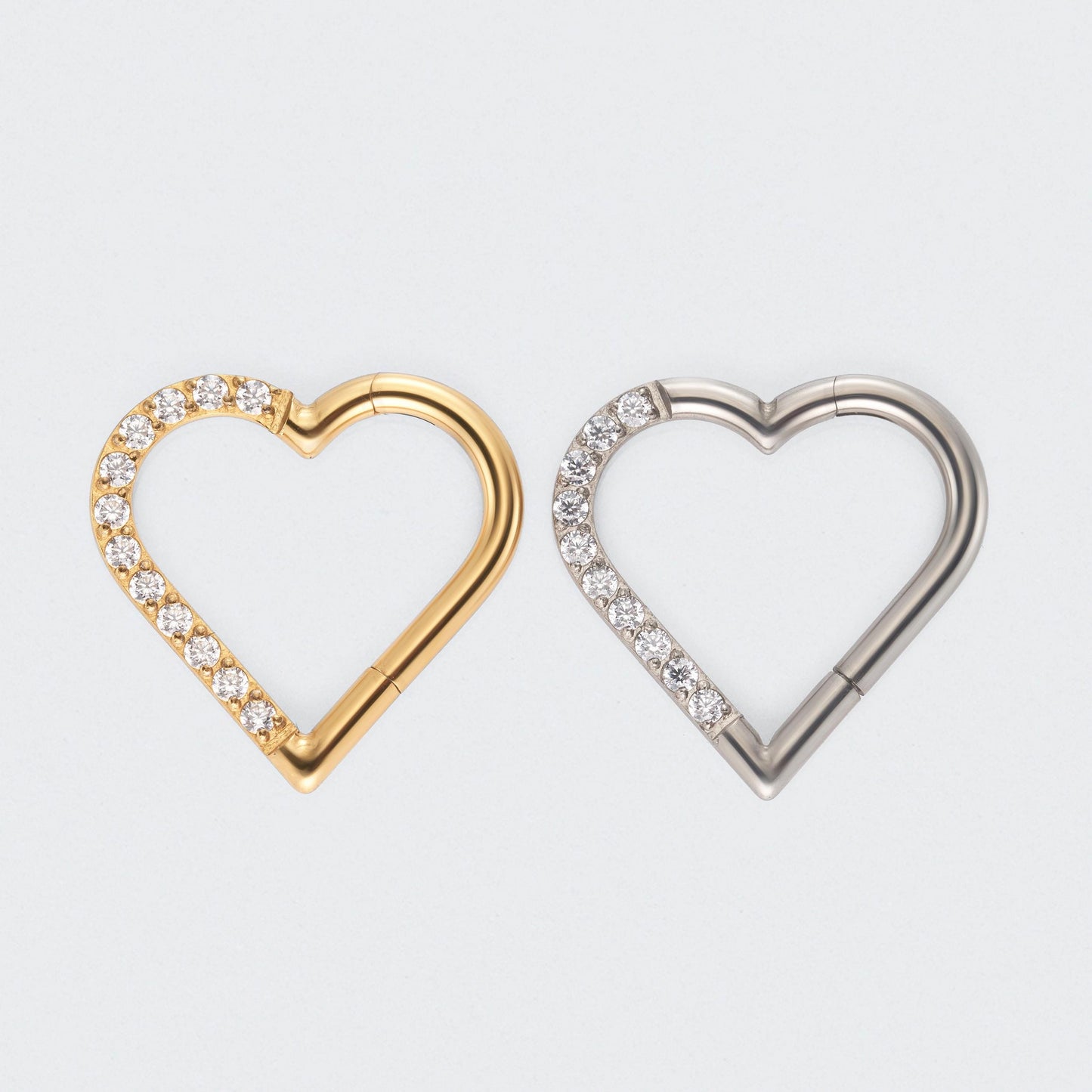Heart Shaped with Left Facing CZ Segment Clicker Ring in Silver - Titanium
