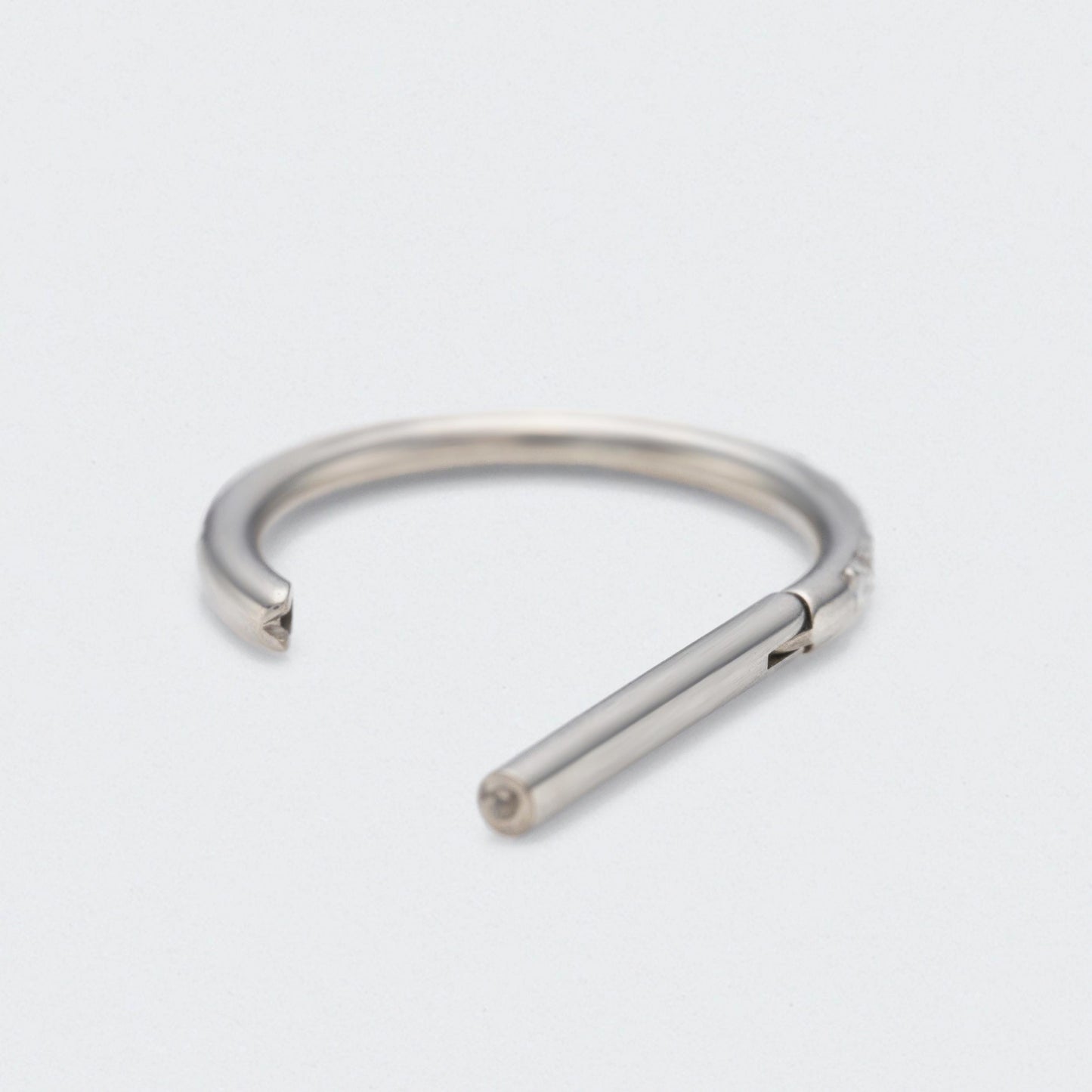 D Shape Half Side CZ Paved Hinged Segment Clicker Ring in Silver - Titanium