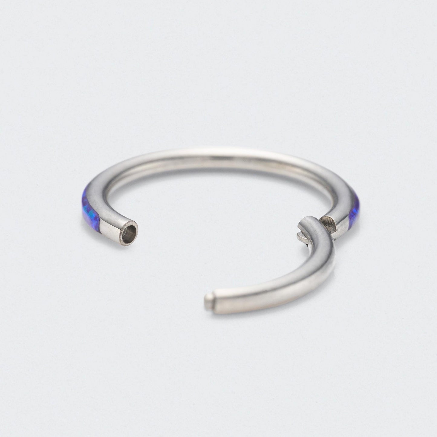 Purple Opal Side Facing Segment Hinged Clicker Ring in Silver - Titanium