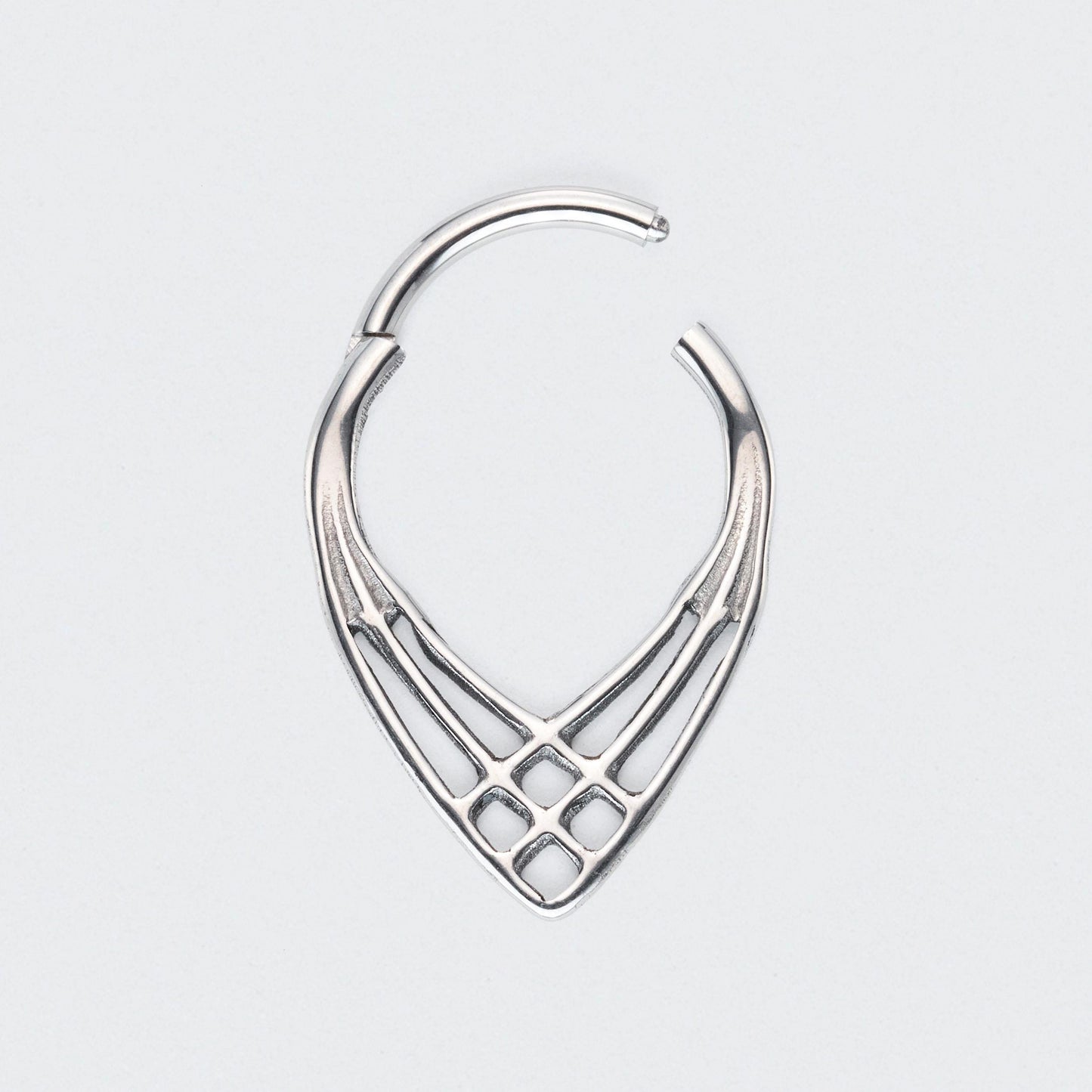 3 Lines Woven Web V Shape Hinged Segment Ring in Silver - Titanium