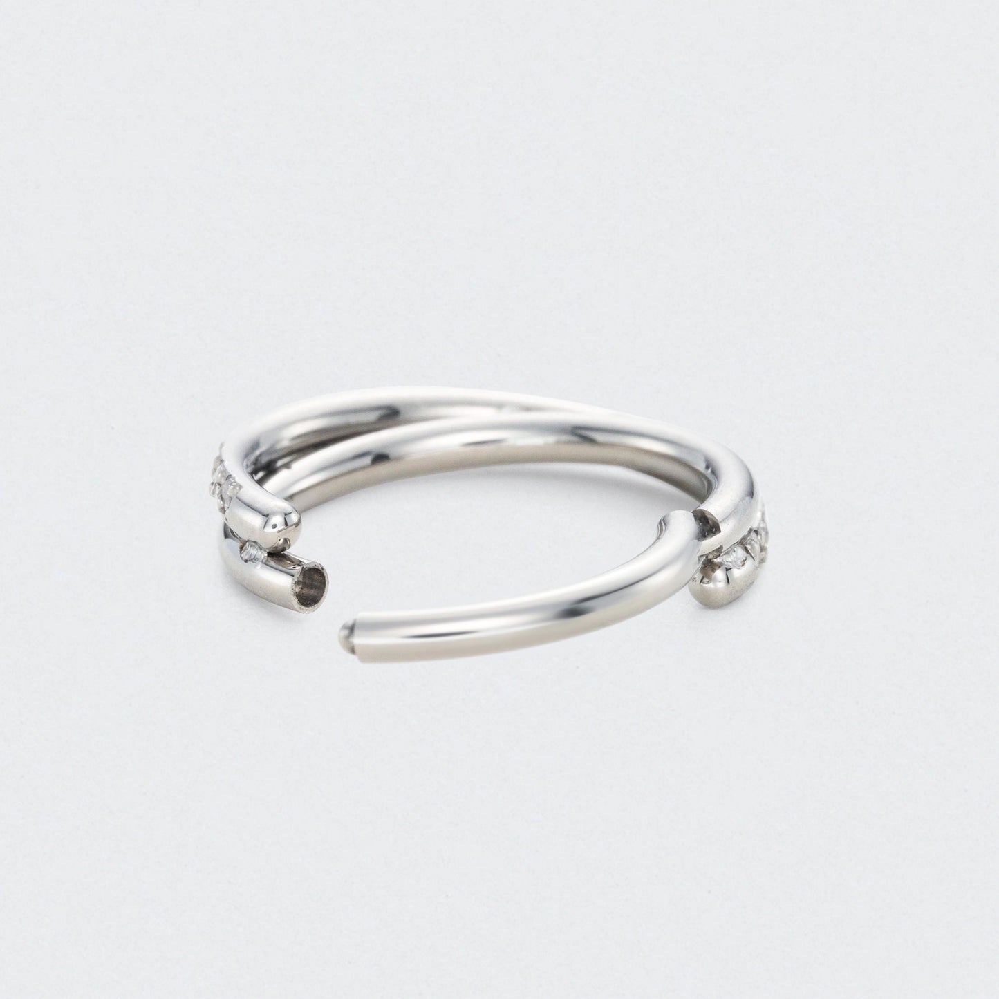 Twisted CZ Side Paved Hinged Segment Clicker Ring in Silver - Titanium