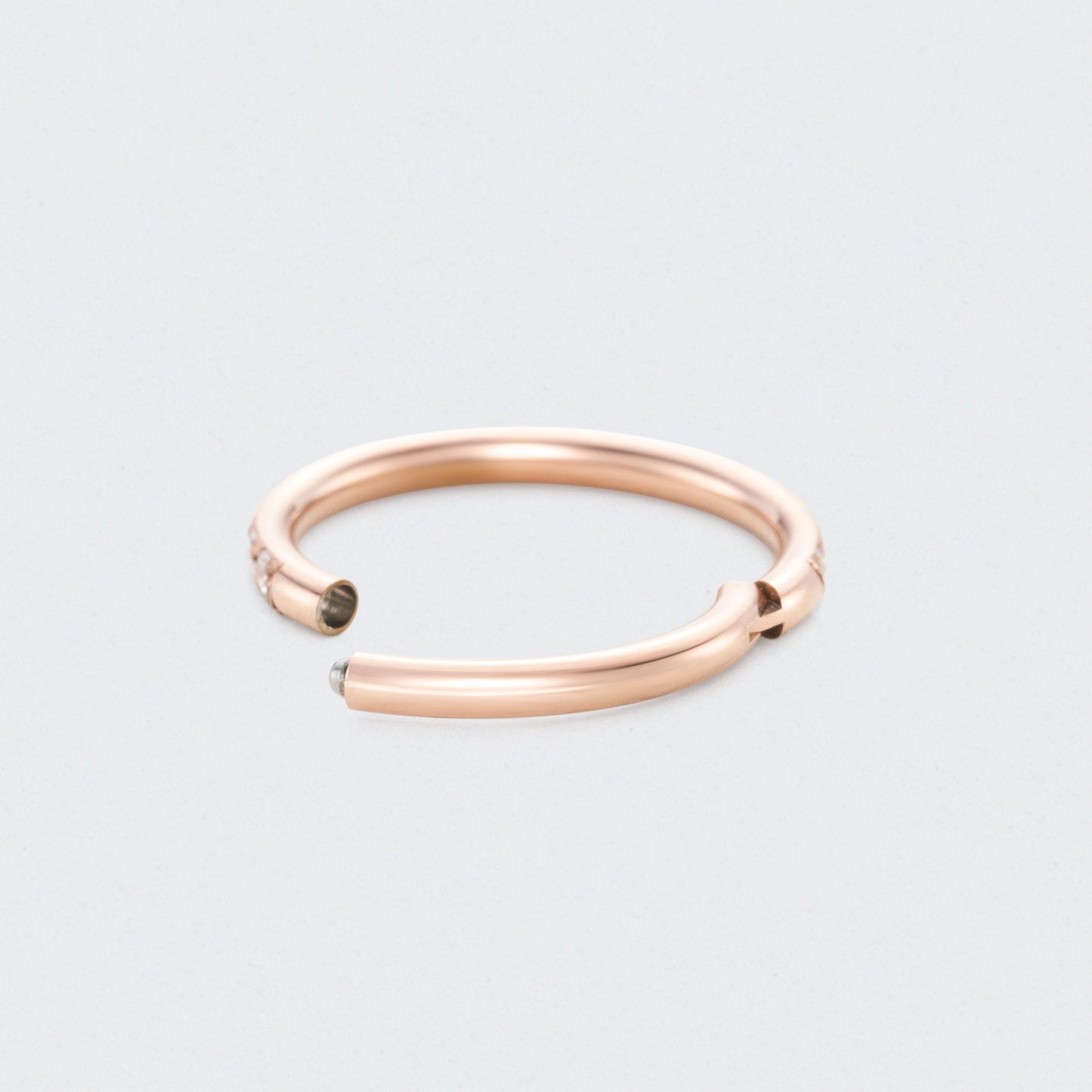 Clear CZ Side Paved Hinged Segment Hoop Ring in Rose Gold - Titanium