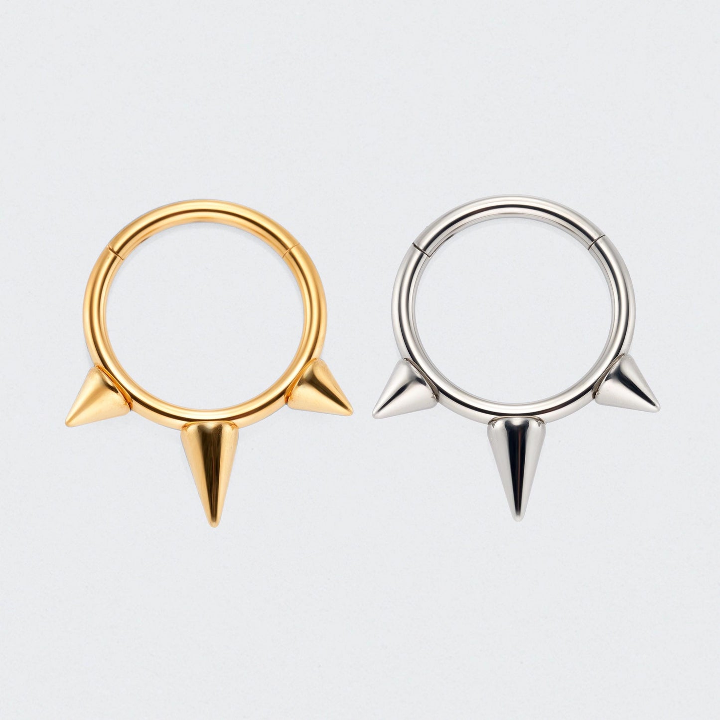 Triple Spike Hinged Segment Clicker Ring in Silver - Titanium