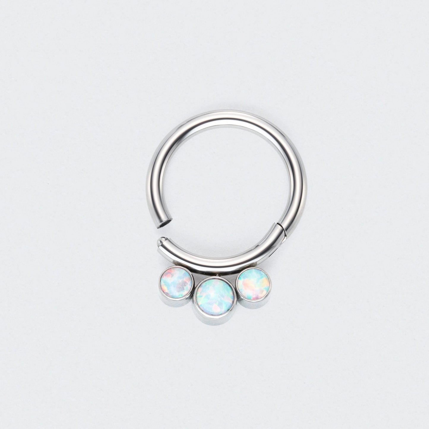 3 White Opal Jewels Hinged Segment Hoop Ring in Silver - Titanium