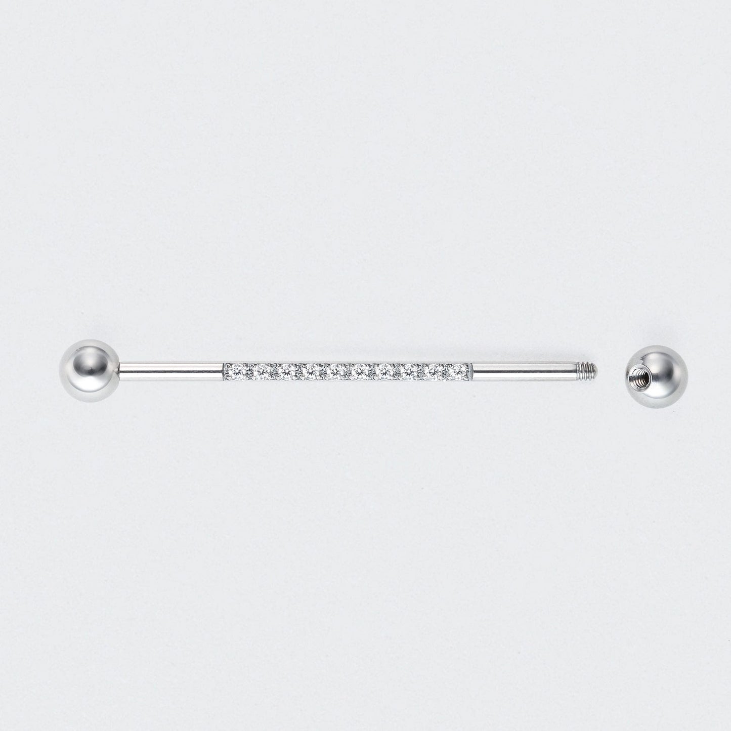 CZ Paved Pole Industrial Barbell in Silver - Titanium