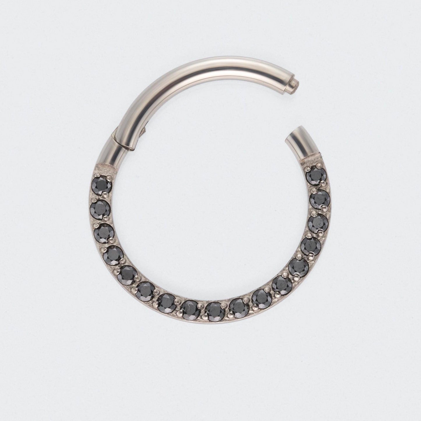 Black CZ Front Facing Hinged Segment Clicker Ring in Silver - Titanium