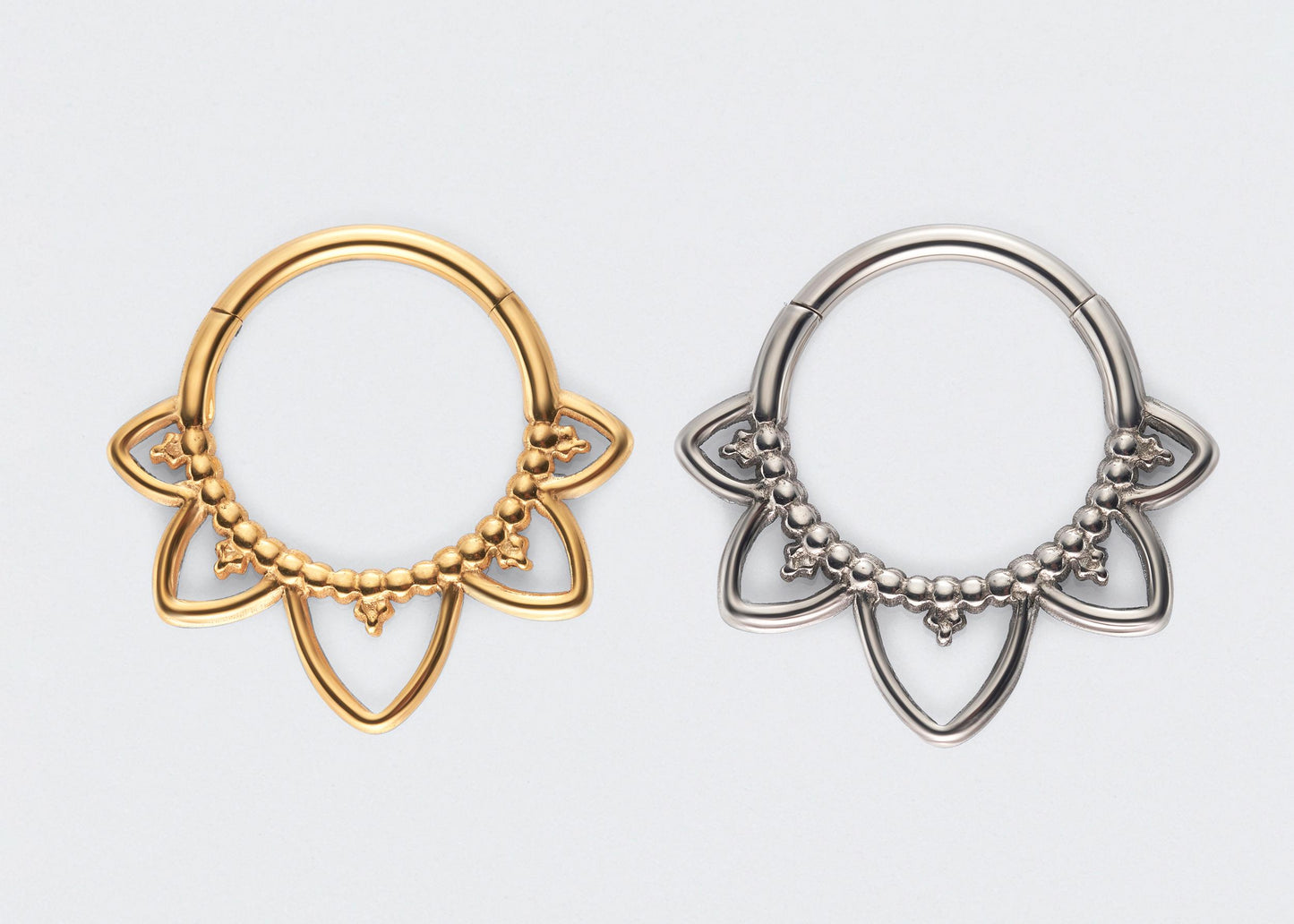 Floral Face Segment Hinged Clicker Ring in Silver - Titanium