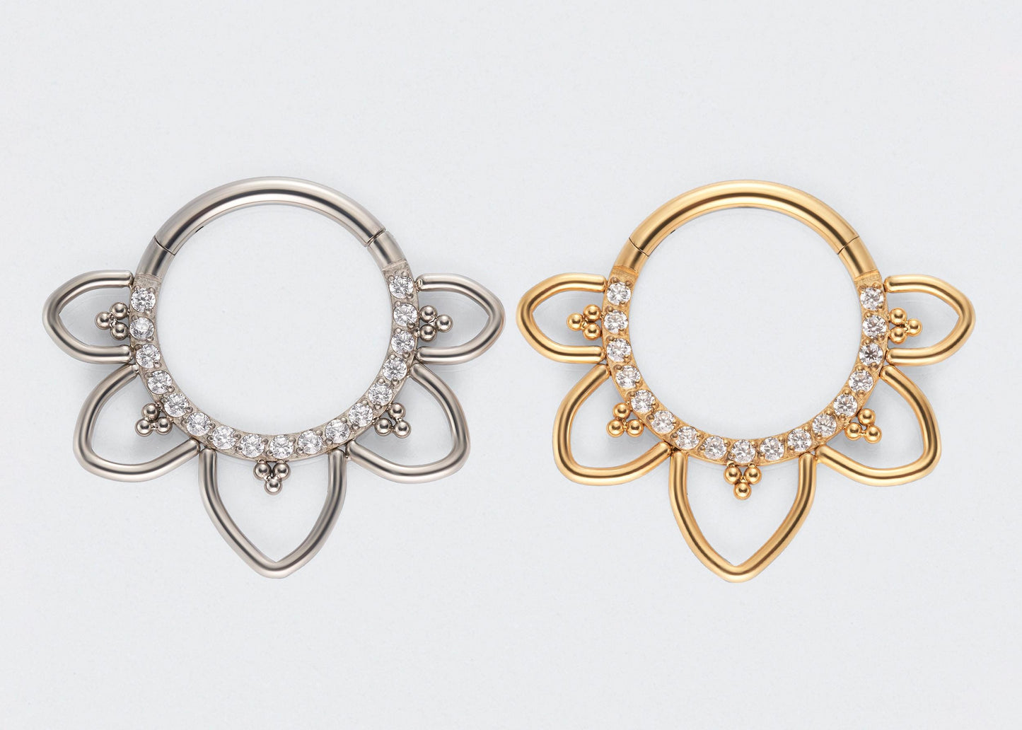 Floral CZ Front Facing Paved Segment Clicker Ring in Gold - Titanium