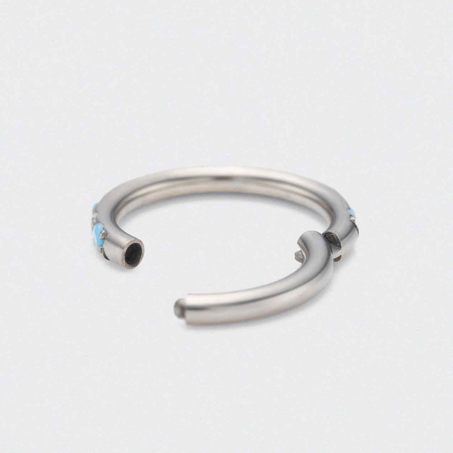 Turquoise & CZ Paved Side Facing Hinged Segment Clicker Ring in Silver - Titanium