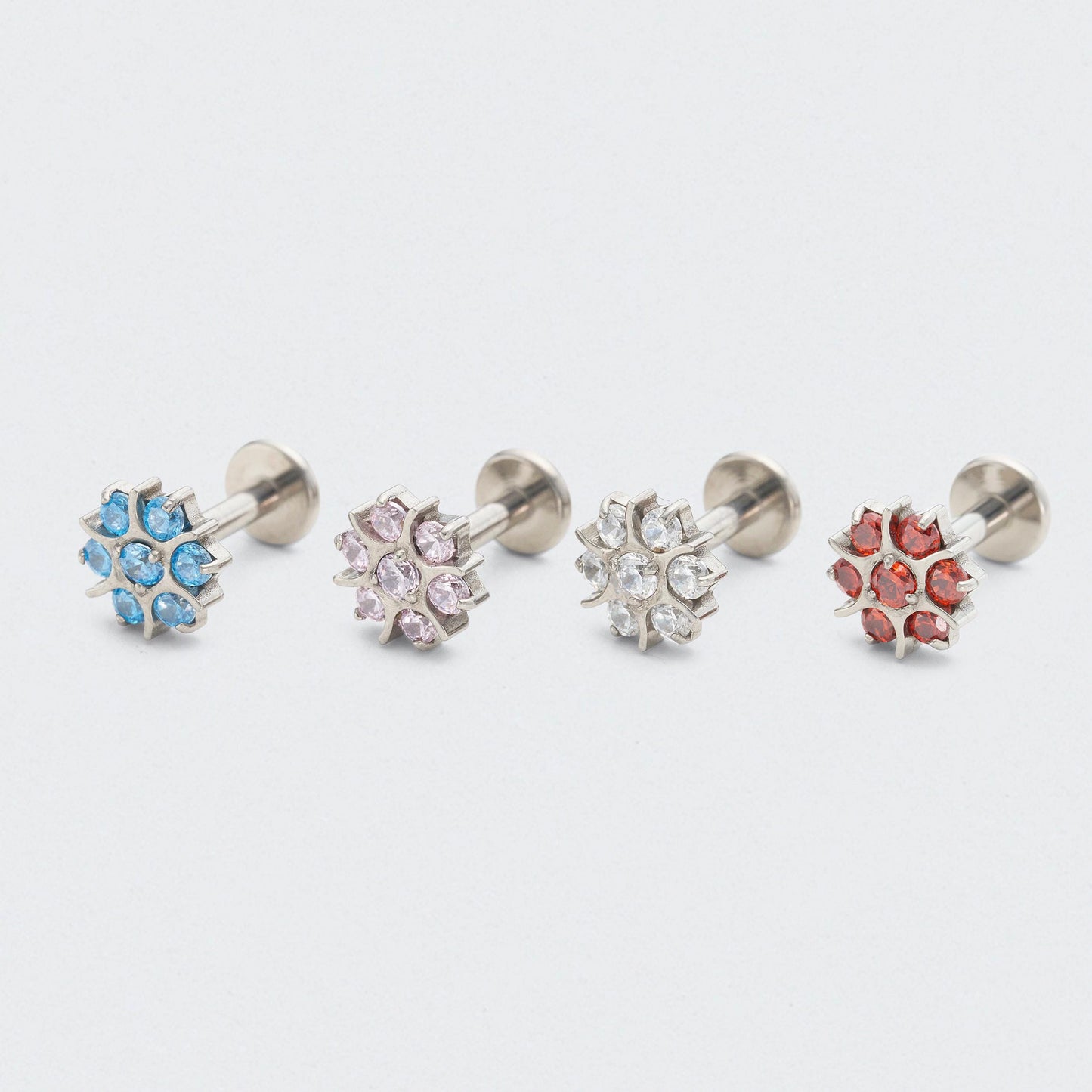 Flower Pink CZ Labret in Silver - Titanium