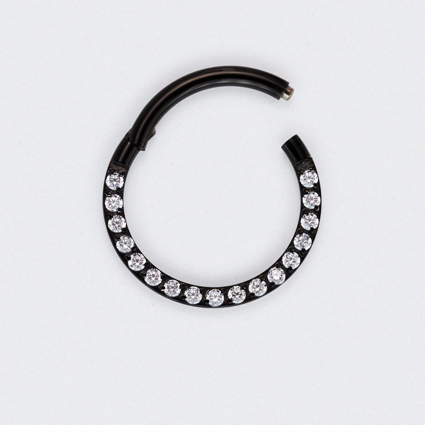 CZ Front Facing Segment Hinged Clicker Ring in Black - Titanium