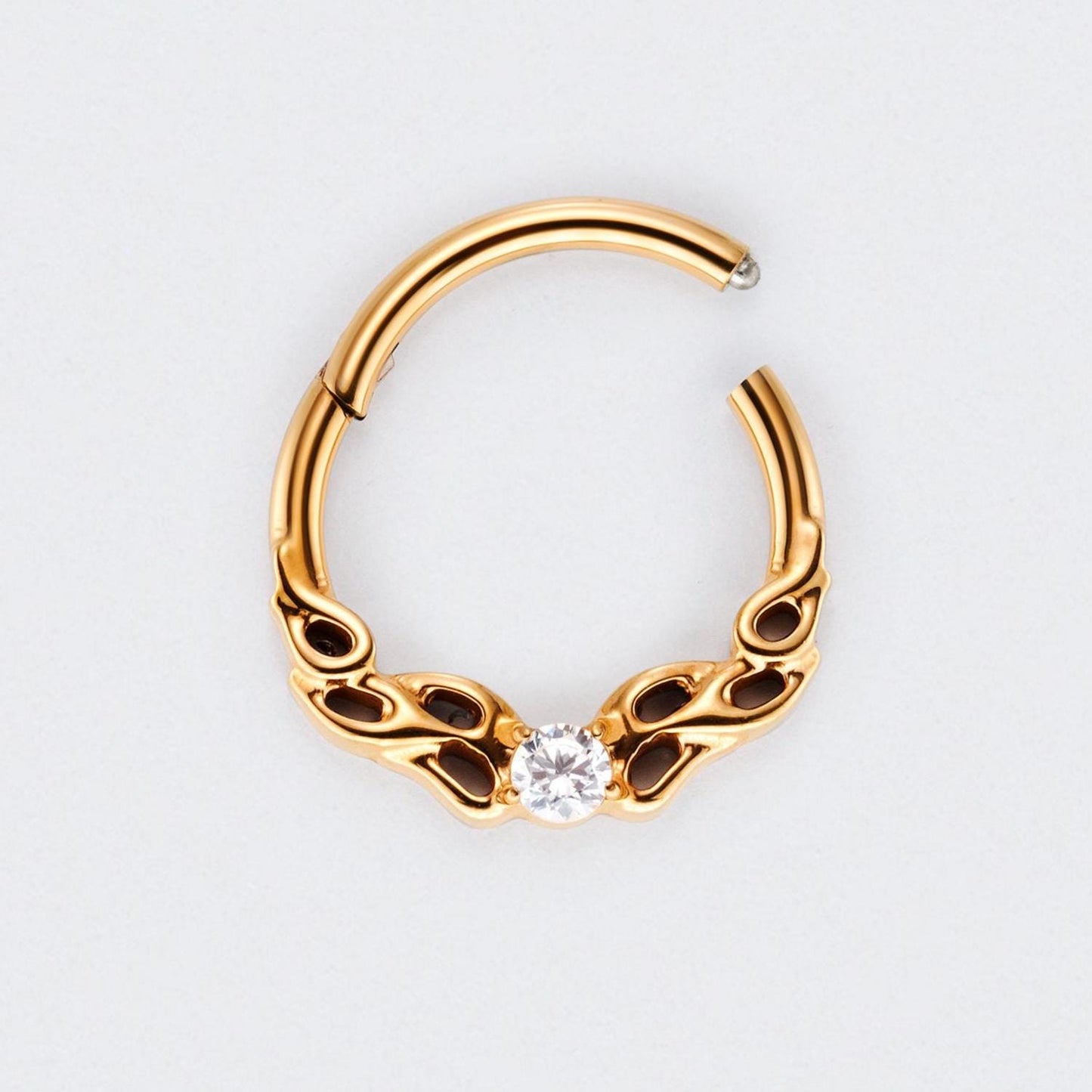 Hollow Pattern With CZ Centre Hinged Segment Hoop Earrings Clicker Ring in Gold - Titanium