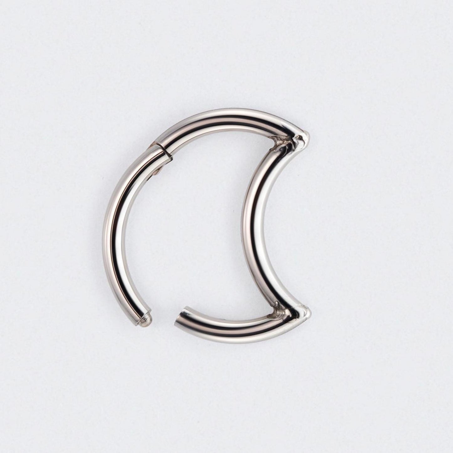 Crescent Moon Shaped Hinged Segment Clicker Ring in Silver - Titanium