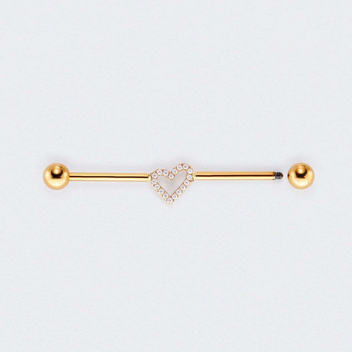 Heart CZ Paved Pole Industrial Barbell in Gold - Titanium