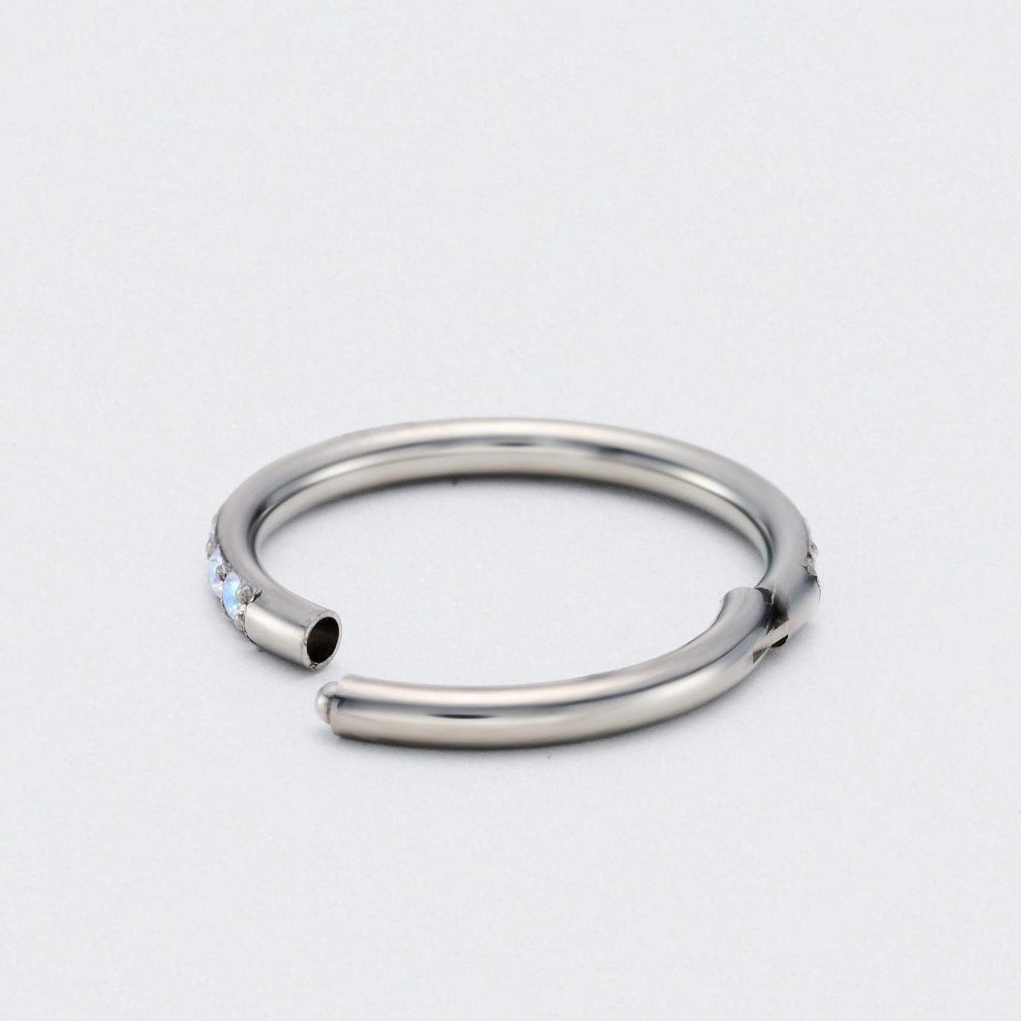 Aurora CZ Side Facing Paved Hinged Segment Hoop Ring in Silver - Titanium