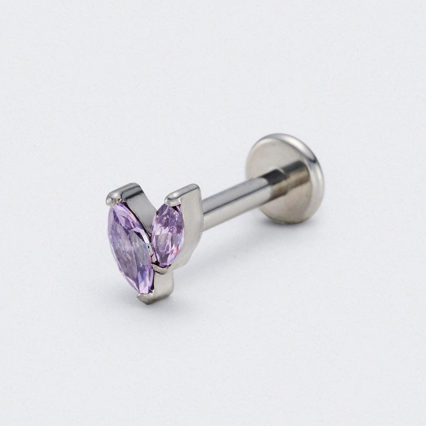 Amethyst CZ Duet Marquise Labret in Silver - Titanium