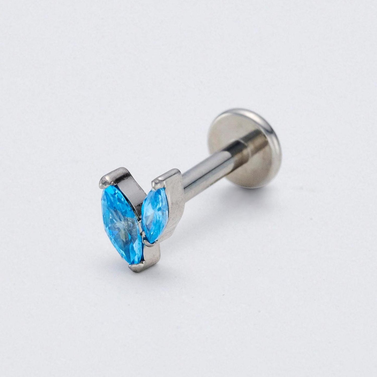 Aqua Blue CZ Duet Marquise Labret in Silver
