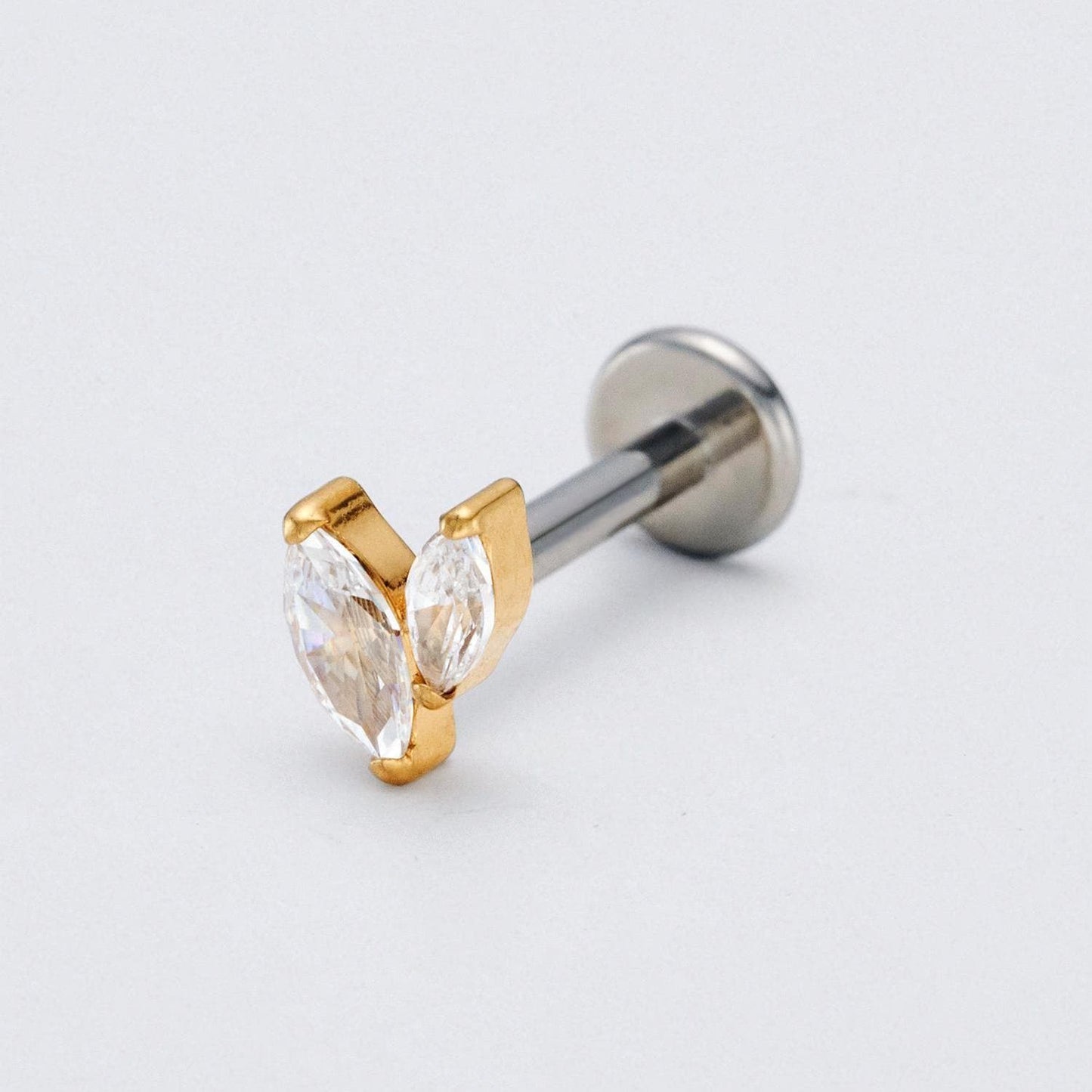 CZ Duet Marquise Labret in Gold - Titanium