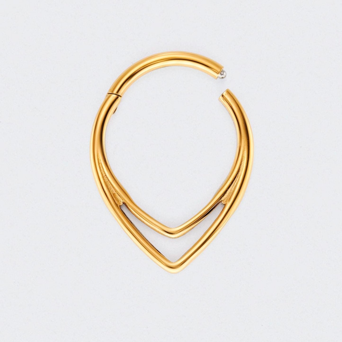 V Shape Segment Hinged Hoop Ring in Gold - Titanium