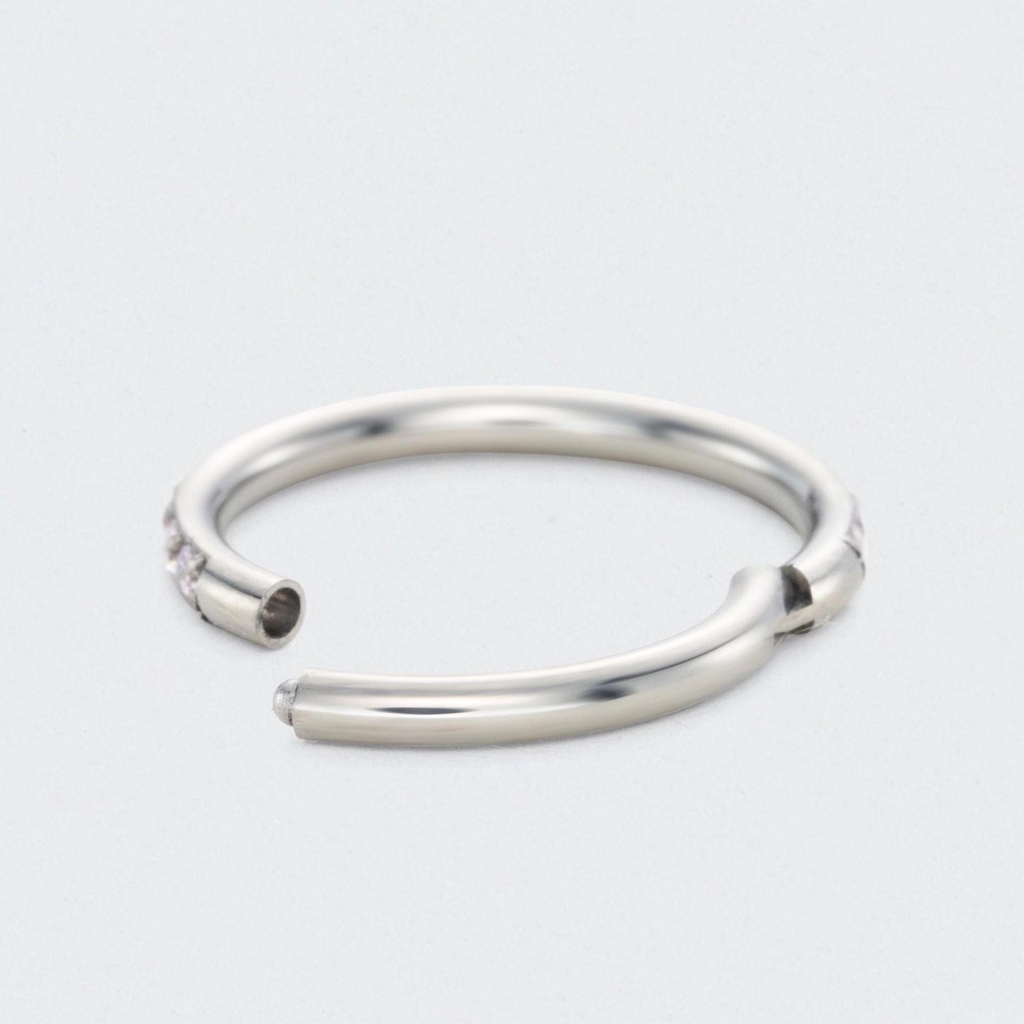 Pink CZ Side Facing Paved Hinged Segment Hoop Ring in Silver - Titanium